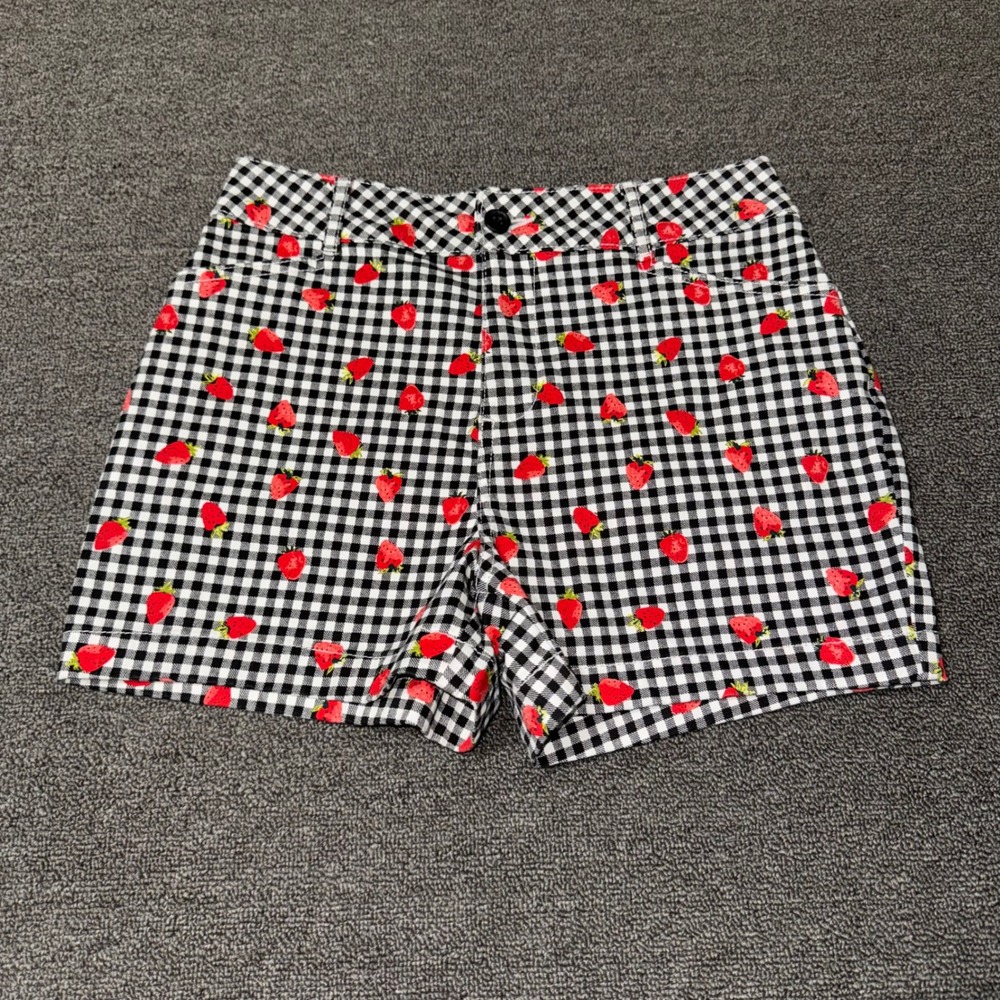 Bagatelle Collection Strawberry Gingham Shorts Black White Red Sz 6 Cottagecore